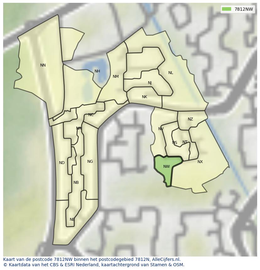 Afbeelding van het postcodegebied 7812 NW op de kaart.