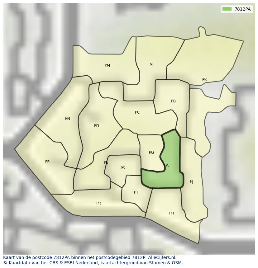 Afbeelding van het postcodegebied 7812 PA op de kaart.