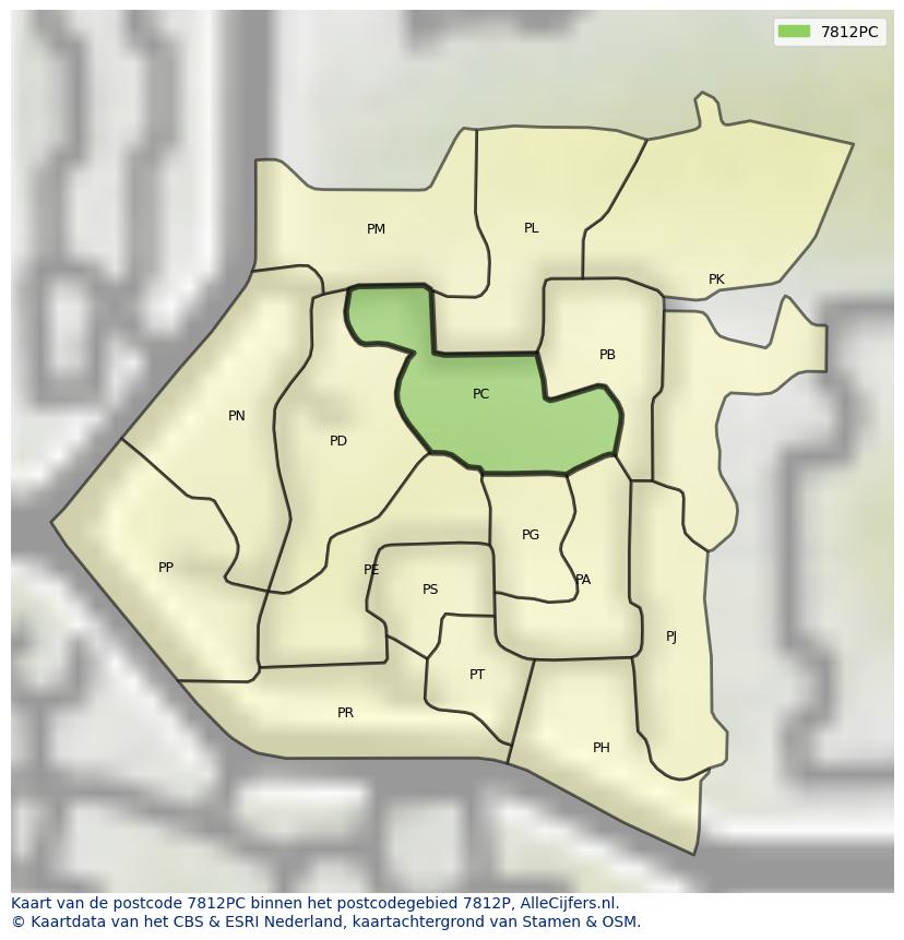 Afbeelding van het postcodegebied 7812 PC op de kaart.
