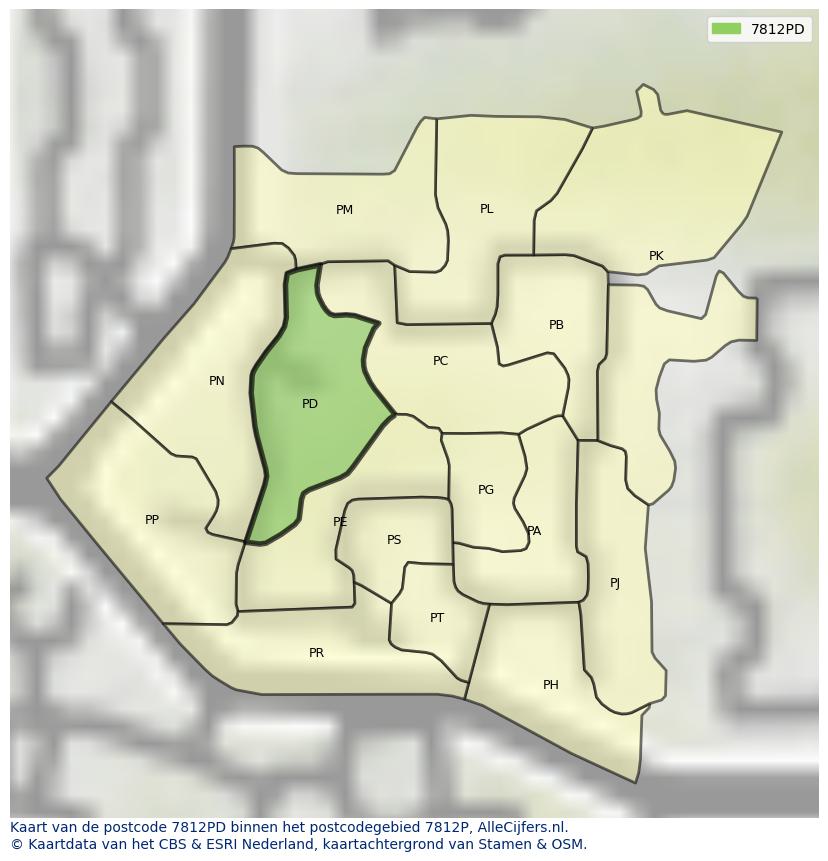 Afbeelding van het postcodegebied 7812 PD op de kaart.