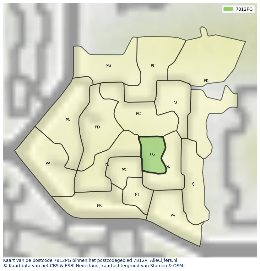 Afbeelding van het postcodegebied 7812 PG op de kaart.