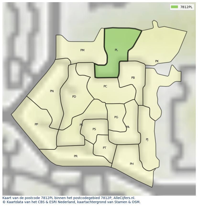 Afbeelding van het postcodegebied 7812 PL op de kaart.