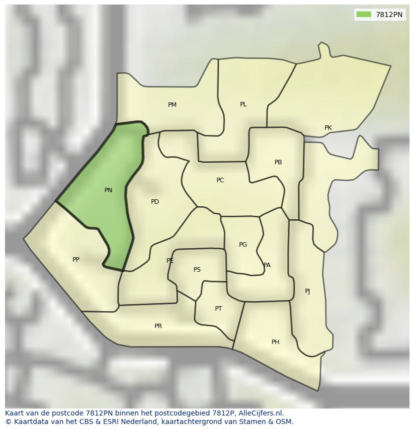 Afbeelding van het postcodegebied 7812 PN op de kaart.