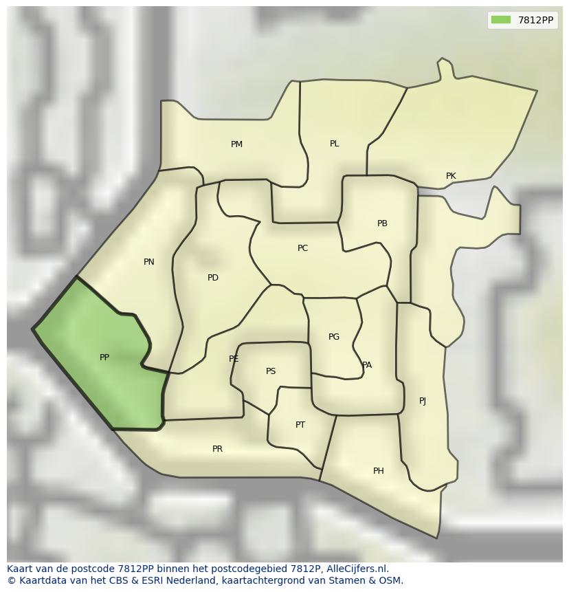 Afbeelding van het postcodegebied 7812 PP op de kaart.