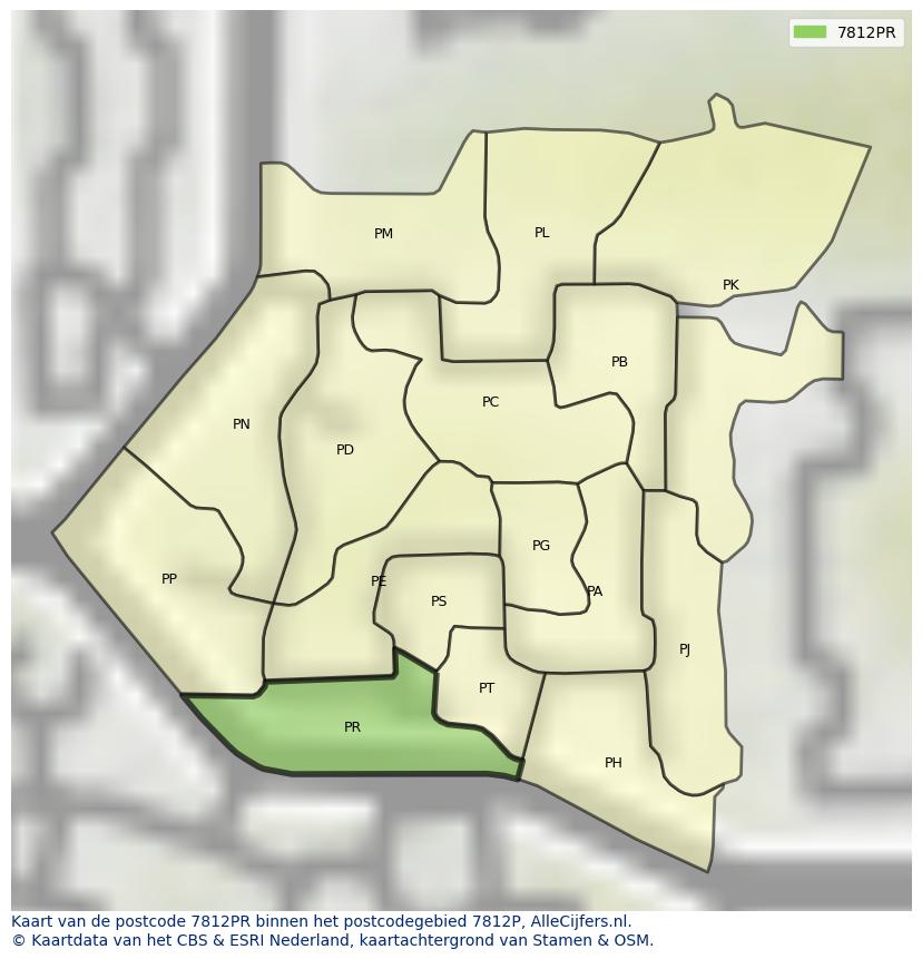 Afbeelding van het postcodegebied 7812 PR op de kaart.