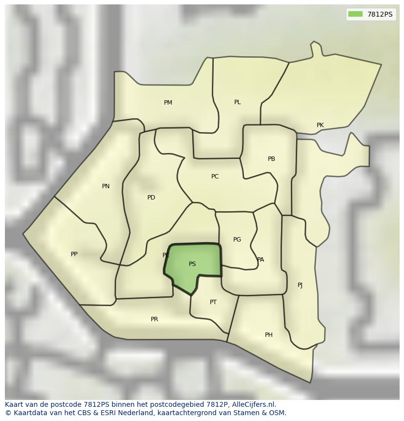 Afbeelding van het postcodegebied 7812 PS op de kaart.