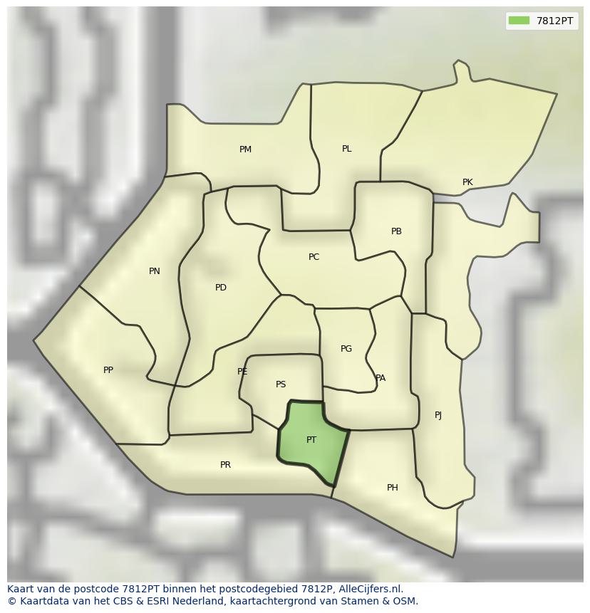 Afbeelding van het postcodegebied 7812 PT op de kaart.