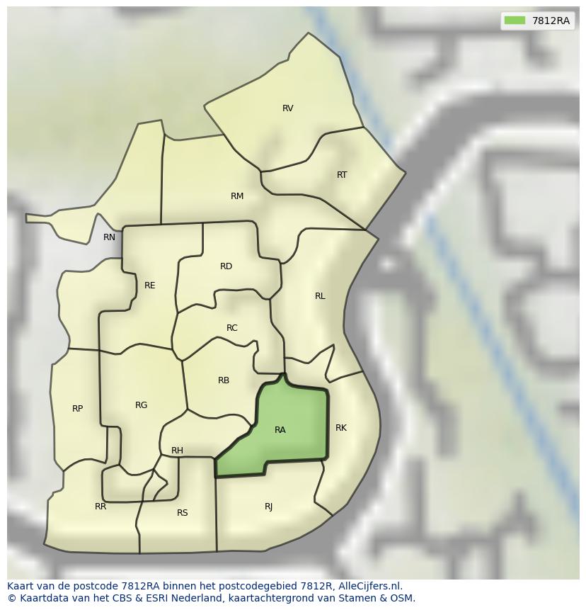 Afbeelding van het postcodegebied 7812 RA op de kaart.