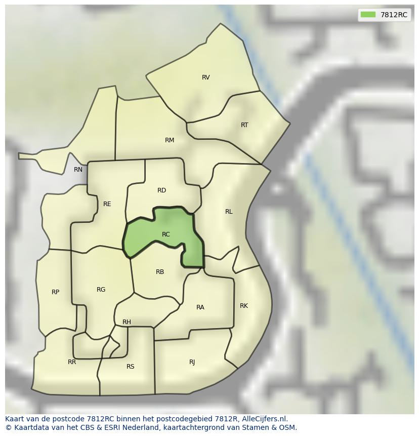 Afbeelding van het postcodegebied 7812 RC op de kaart.