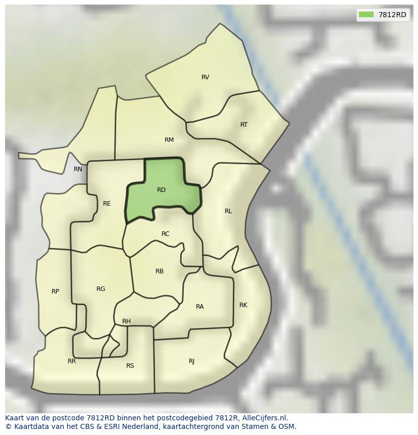 Afbeelding van het postcodegebied 7812 RD op de kaart.