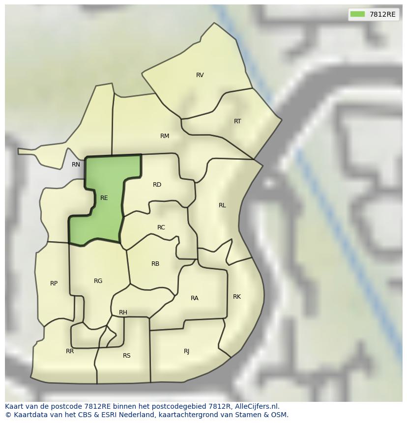 Afbeelding van het postcodegebied 7812 RE op de kaart.