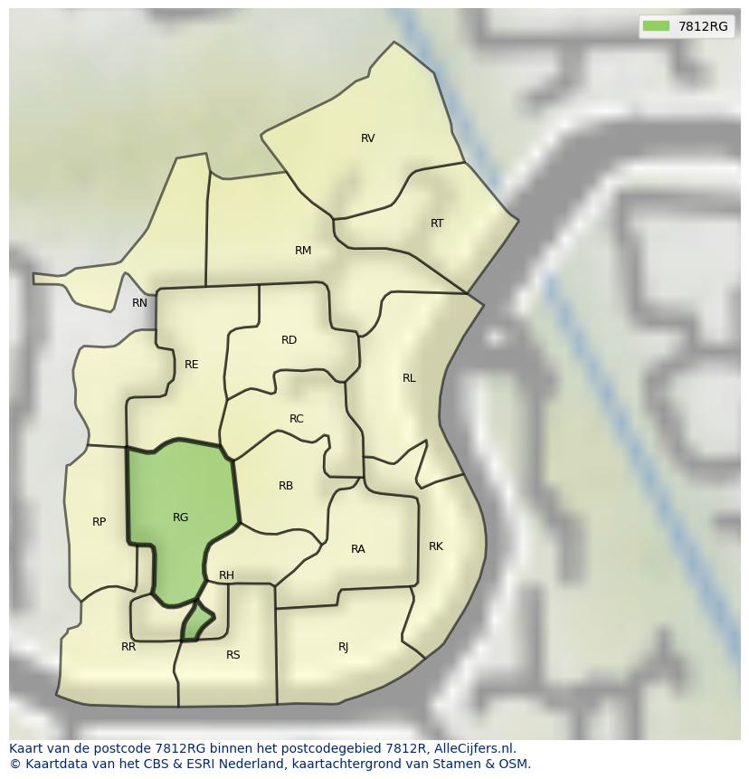 Afbeelding van het postcodegebied 7812 RG op de kaart.