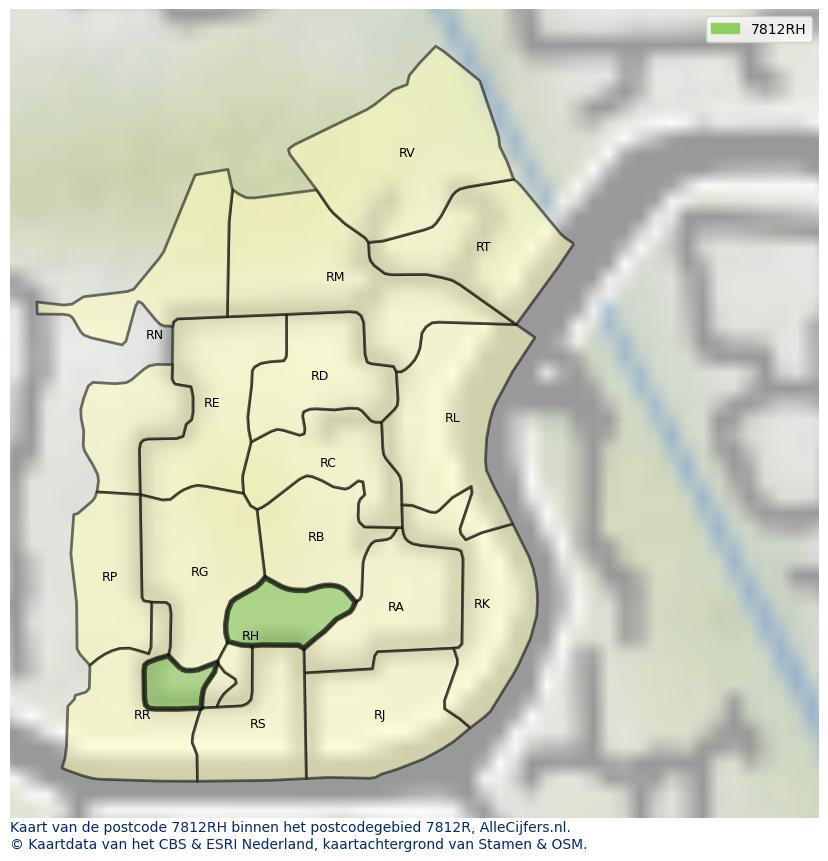 Afbeelding van het postcodegebied 7812 RH op de kaart.
