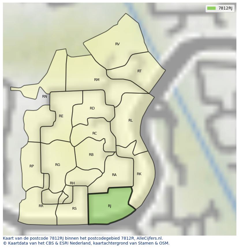 Afbeelding van het postcodegebied 7812 RJ op de kaart.