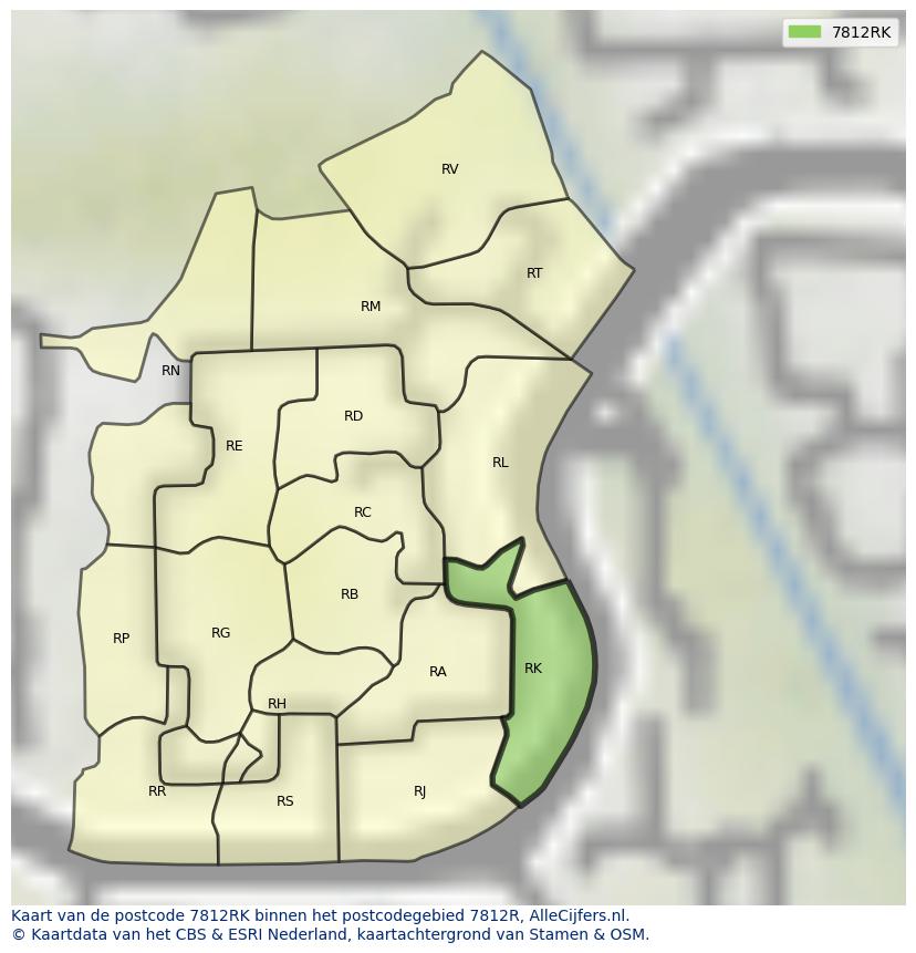 Afbeelding van het postcodegebied 7812 RK op de kaart.