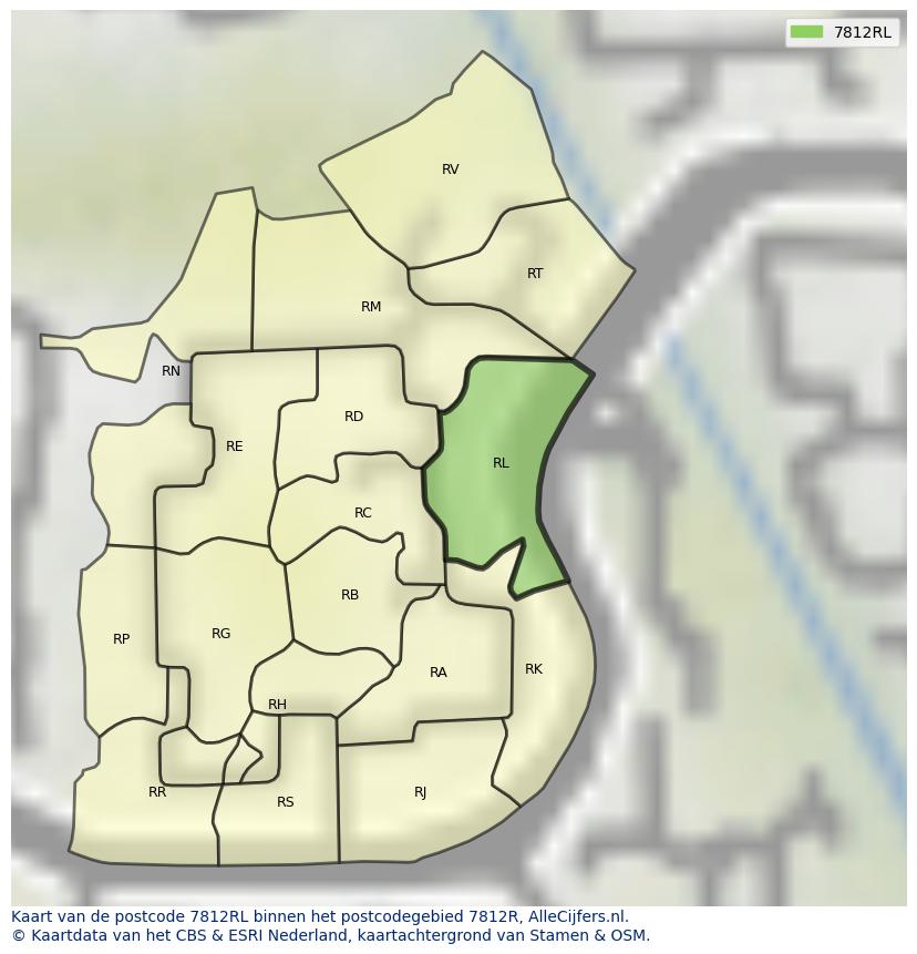 Afbeelding van het postcodegebied 7812 RL op de kaart.