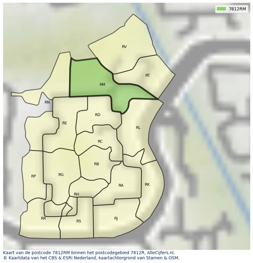Afbeelding van het postcodegebied 7812 RM op de kaart.