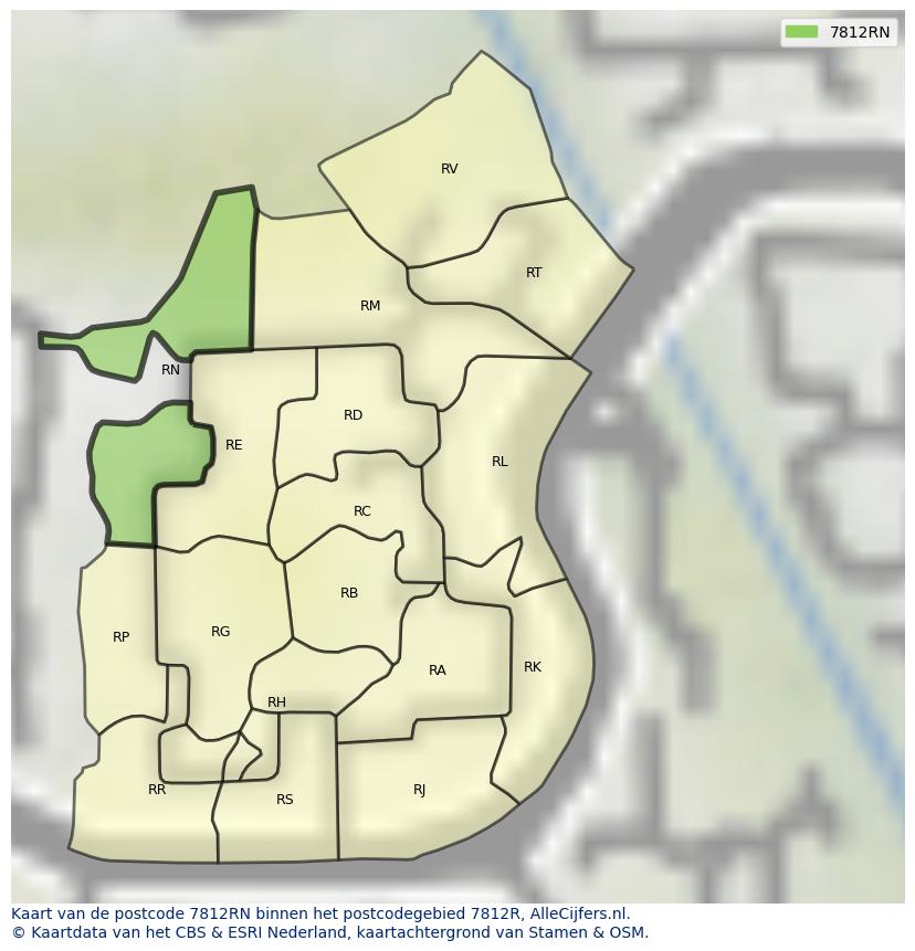 Afbeelding van het postcodegebied 7812 RN op de kaart.