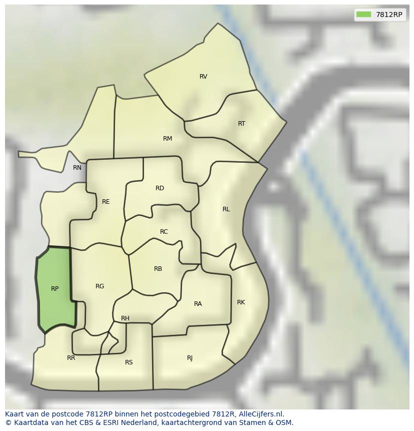 Afbeelding van het postcodegebied 7812 RP op de kaart.