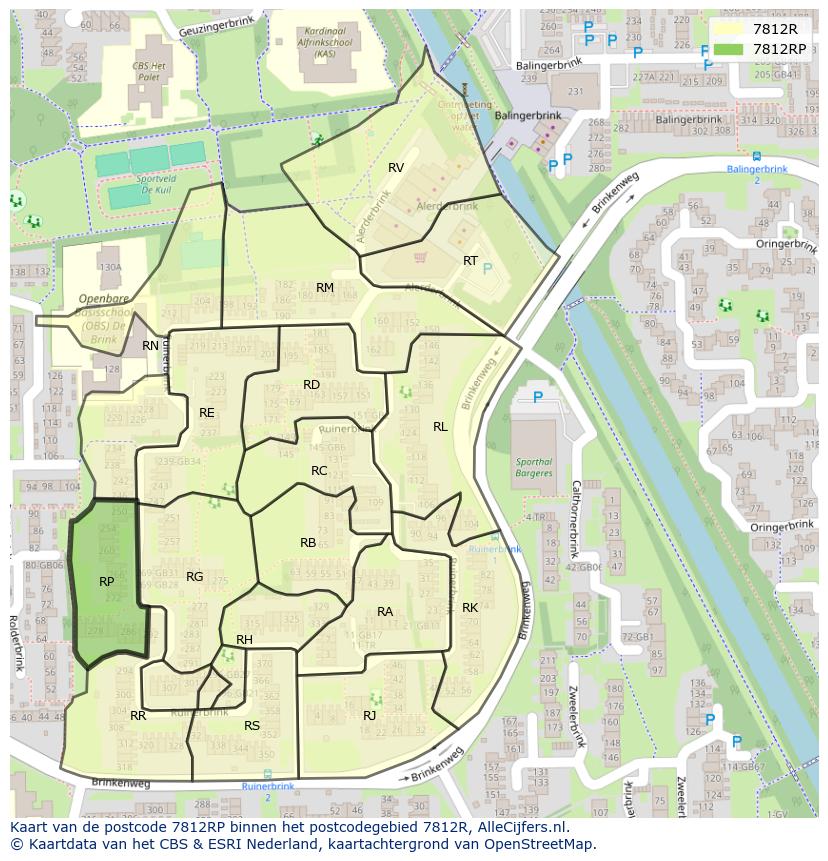Afbeelding van het postcodegebied 7812 RP op de kaart.
