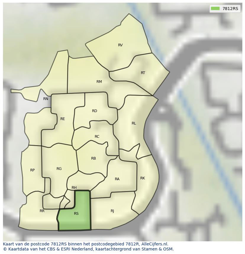 Afbeelding van het postcodegebied 7812 RS op de kaart.
