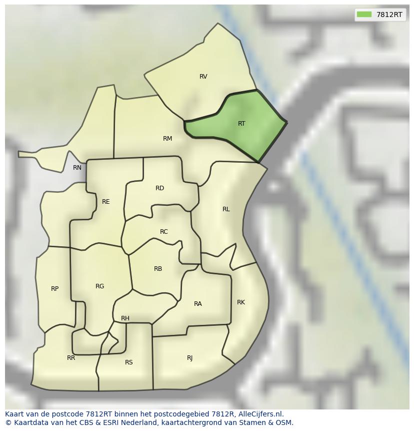 Afbeelding van het postcodegebied 7812 RT op de kaart.
