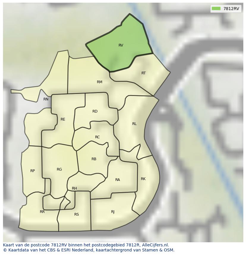 Afbeelding van het postcodegebied 7812 RV op de kaart.