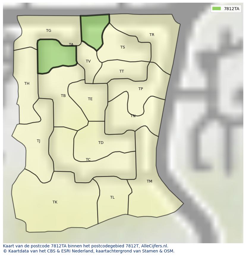 Afbeelding van het postcodegebied 7812 TA op de kaart.