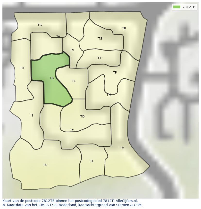 Afbeelding van het postcodegebied 7812 TB op de kaart.