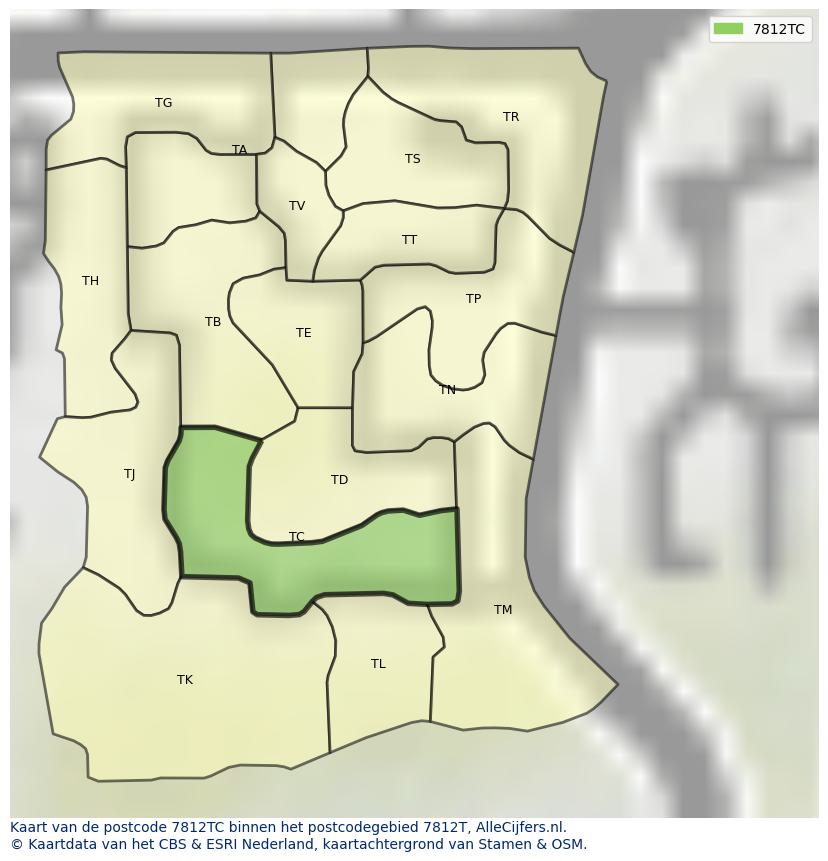 Afbeelding van het postcodegebied 7812 TC op de kaart.