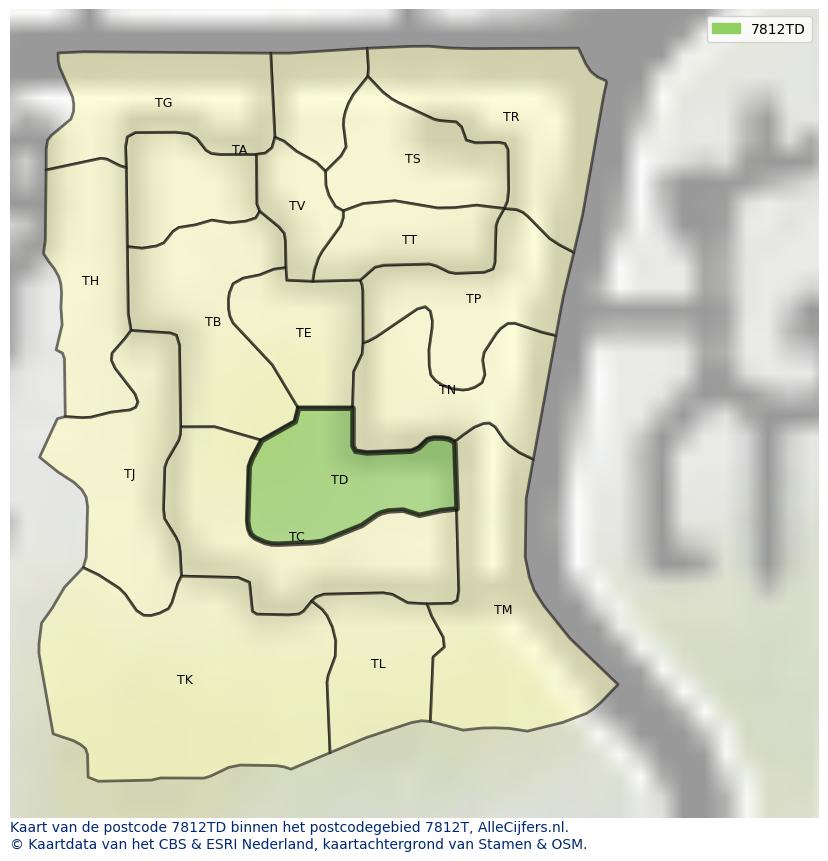 Afbeelding van het postcodegebied 7812 TD op de kaart.