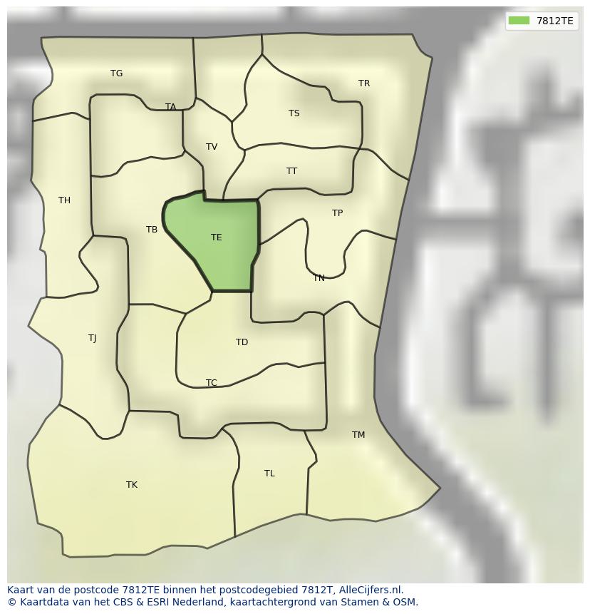 Afbeelding van het postcodegebied 7812 TE op de kaart.