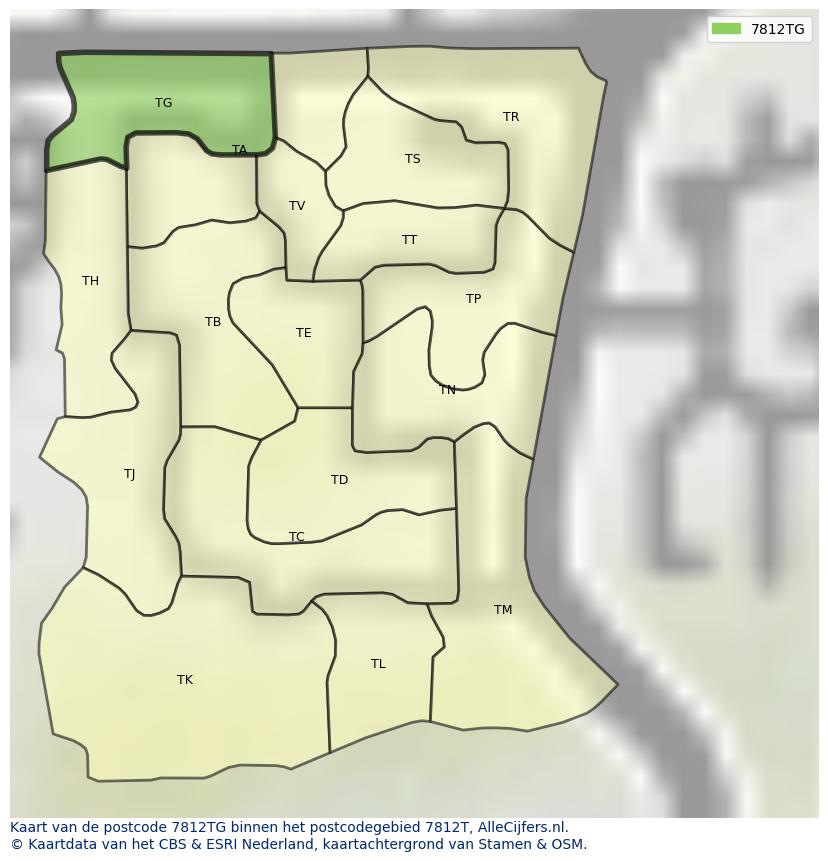 Afbeelding van het postcodegebied 7812 TG op de kaart.