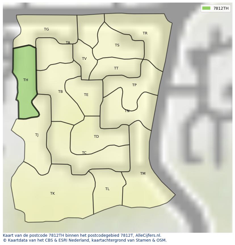Afbeelding van het postcodegebied 7812 TH op de kaart.