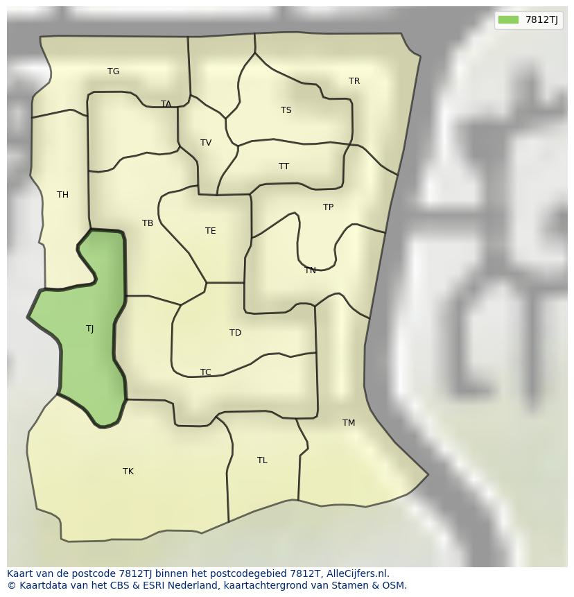 Afbeelding van het postcodegebied 7812 TJ op de kaart.