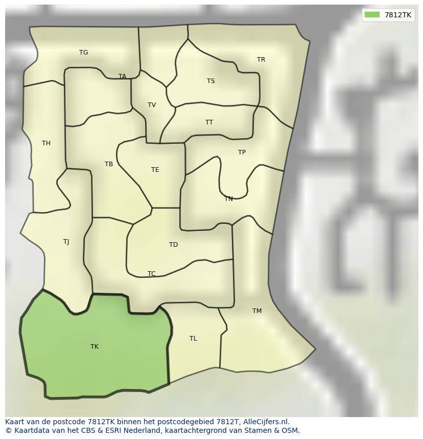 Afbeelding van het postcodegebied 7812 TK op de kaart.