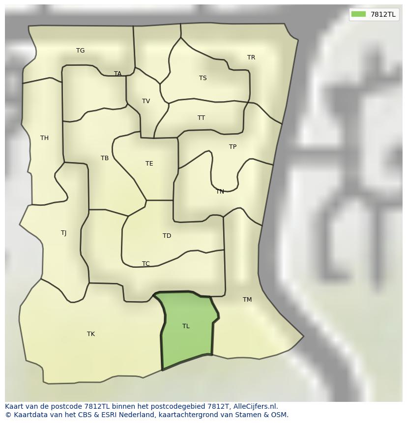 Afbeelding van het postcodegebied 7812 TL op de kaart.