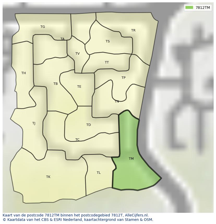 Afbeelding van het postcodegebied 7812 TM op de kaart.