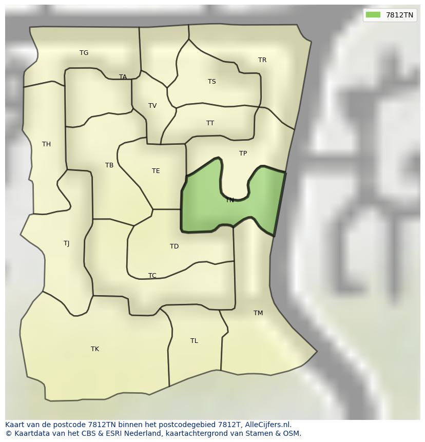 Afbeelding van het postcodegebied 7812 TN op de kaart.