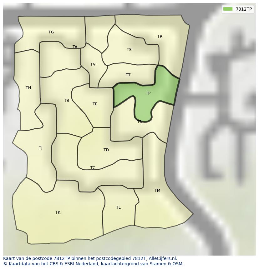 Afbeelding van het postcodegebied 7812 TP op de kaart.