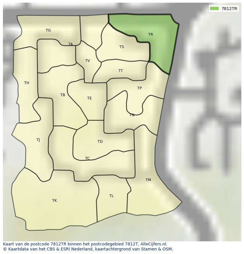 Afbeelding van het postcodegebied 7812 TR op de kaart.