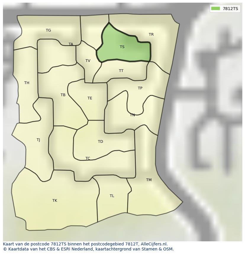Afbeelding van het postcodegebied 7812 TS op de kaart.