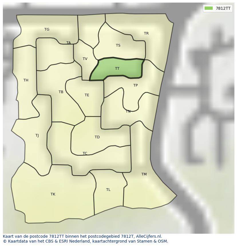 Afbeelding van het postcodegebied 7812 TT op de kaart.