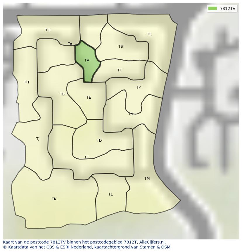 Afbeelding van het postcodegebied 7812 TV op de kaart.