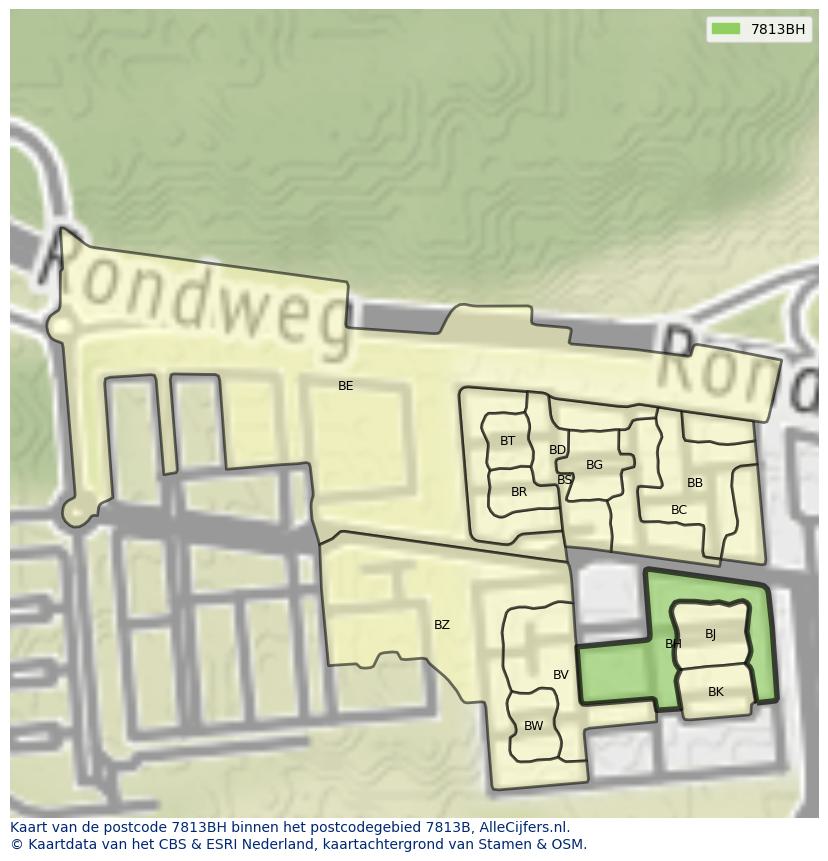 Afbeelding van het postcodegebied 7813 BH op de kaart.