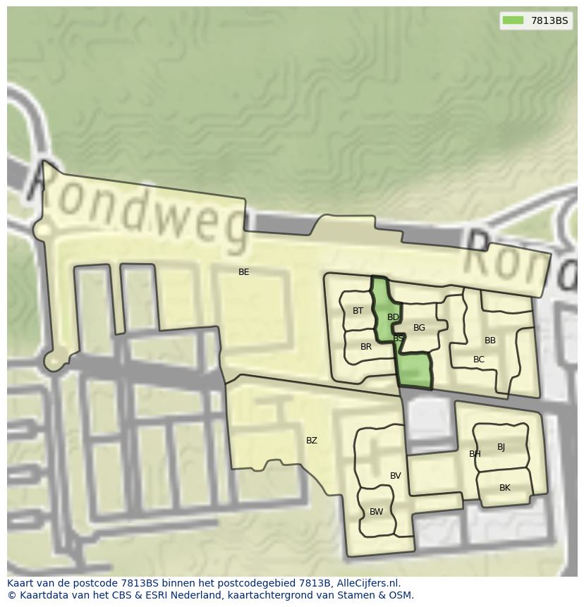 Afbeelding van het postcodegebied 7813 BS op de kaart.