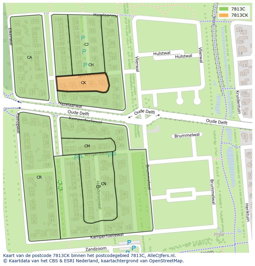 Afbeelding van het postcodegebied 7813 CK op de kaart.