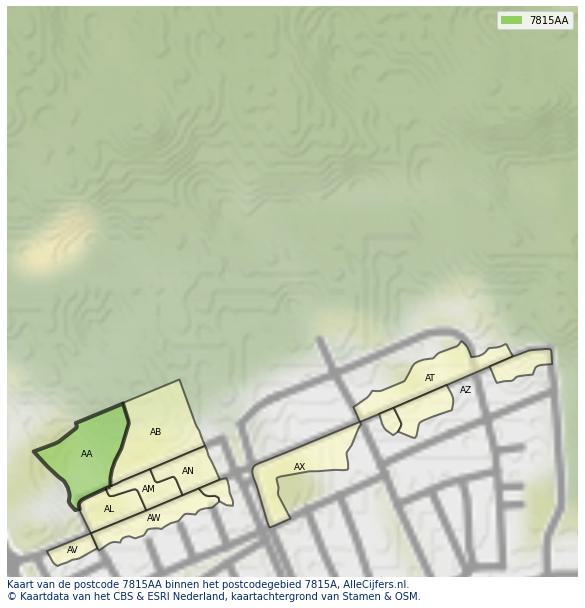 Afbeelding van het postcodegebied 7815 AA op de kaart.