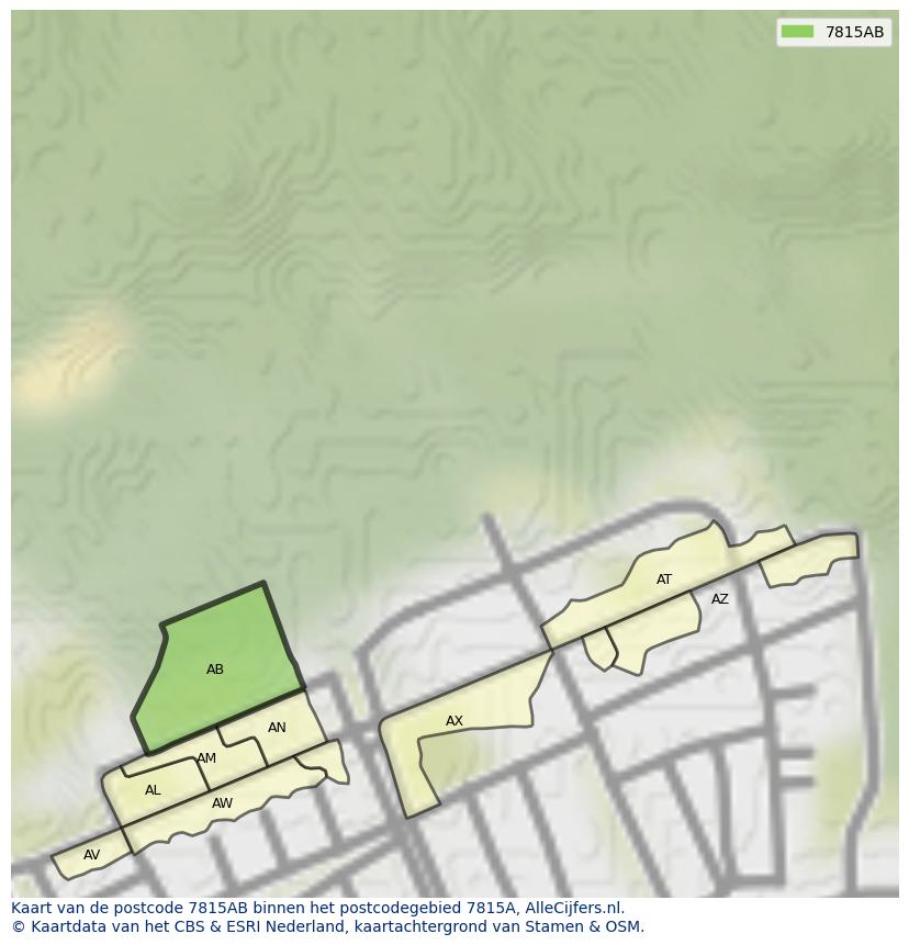 Afbeelding van het postcodegebied 7815 AB op de kaart.
