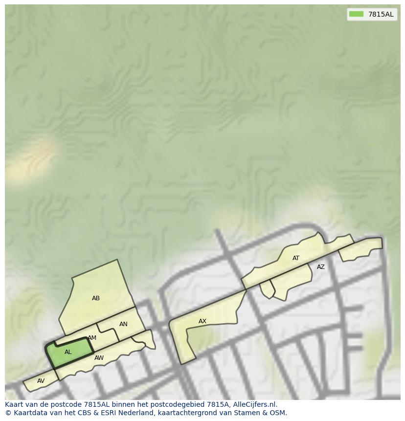 Afbeelding van het postcodegebied 7815 AL op de kaart.